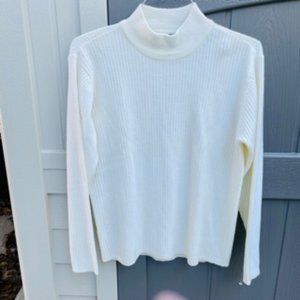 Liz Claiborne Mock Neck Ribbed Cream Merino Wool Sweater NWOT SZ L